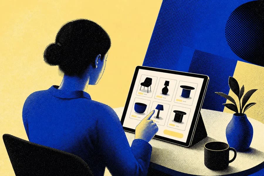 An abstract illustration of a buyer using a self-service portal