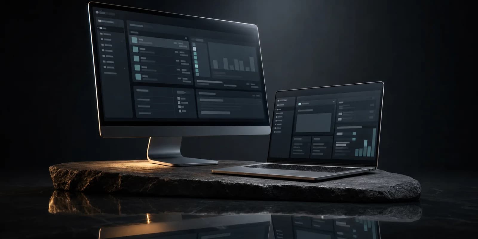 The admin across a desktop monitor and a laptop