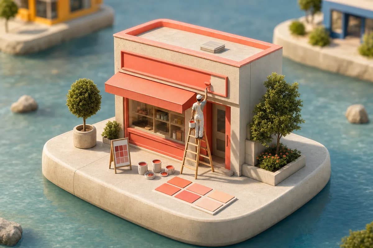 A storefront being themed with colour swatches
